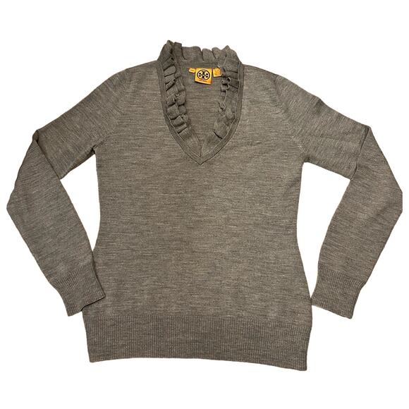 Cozy Gray Merino Wool Tory Burch Sweater Classic & Chic Size M - Picture 1 of 6